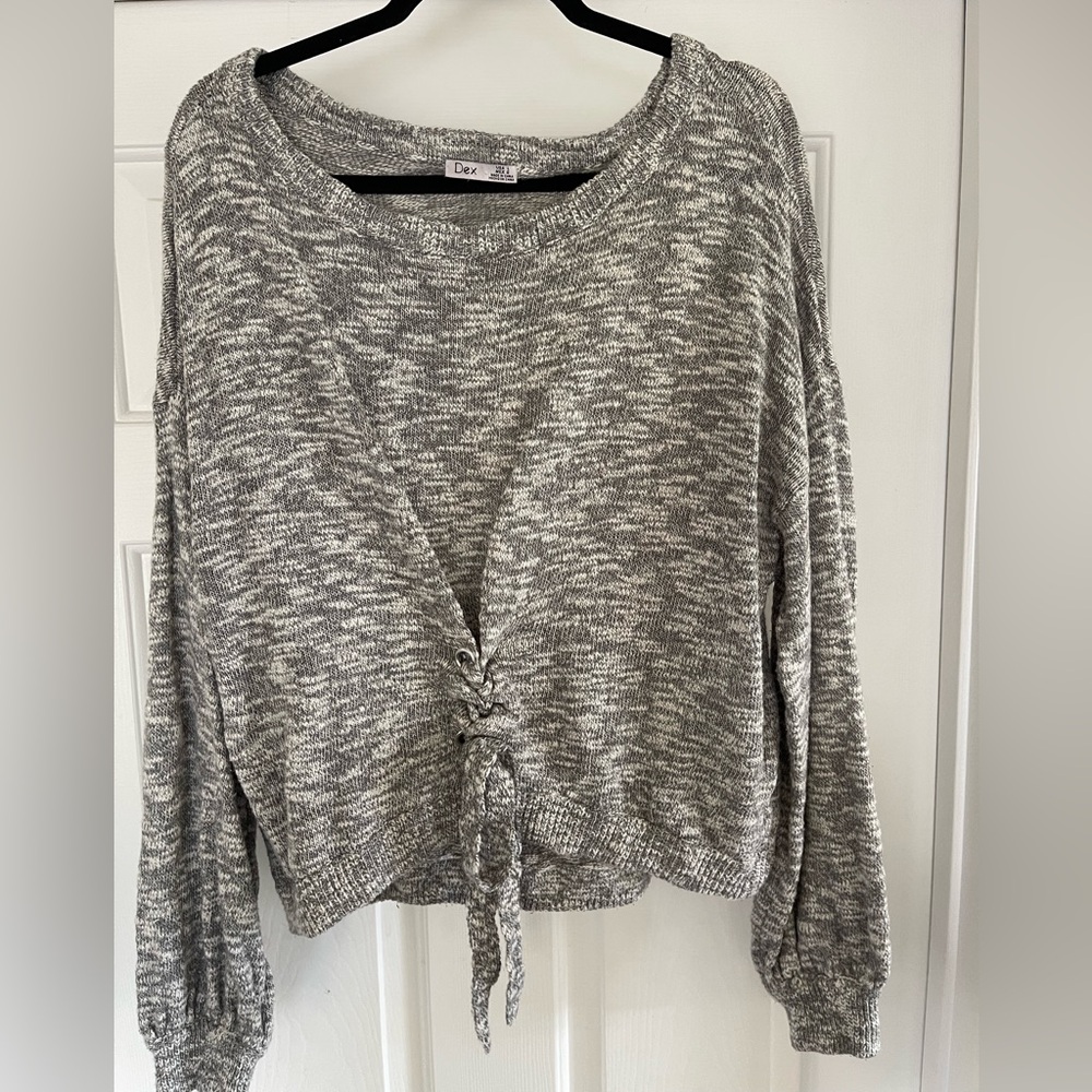Dex Heathered Gray Knit Top with Lace-Up Front
